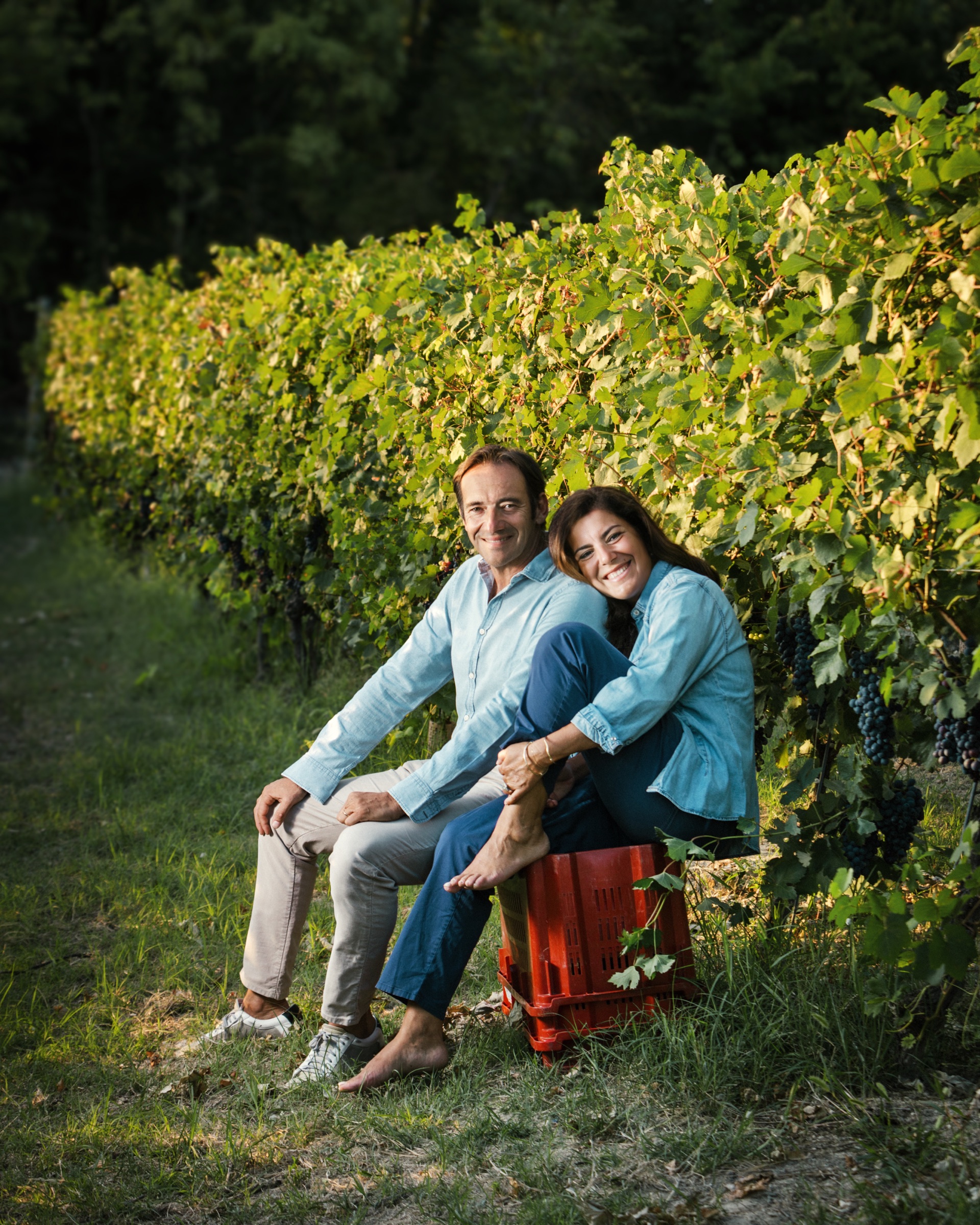 Maura and Massimiliano Magrini in the vineyard at Grazzano Badoglio